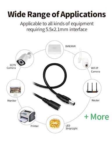 Lonnky Câble D'Extension 10 Mètre avec Prise Femelle 12V 5.5 mm x 2.1 mm, Compatible avec La Bande LED 12V (KSIPZE, Grovee), Caméra De Surveillance (TP-Link TAPO, Reolink)