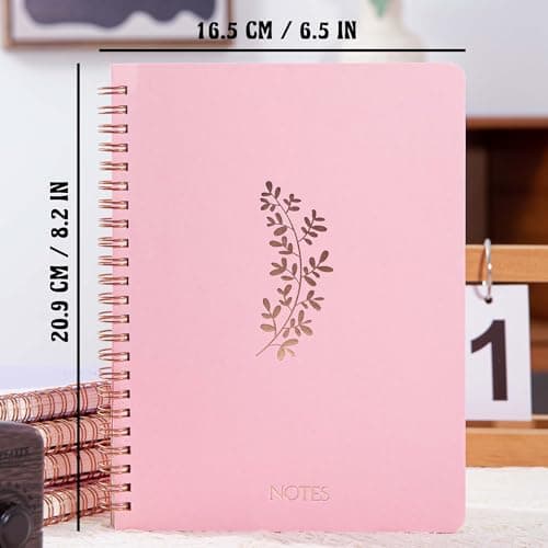 MGGAO Lot de 5 carnets à spirales A5 avec motif marbré et floral, papier épais 100 g/m2, journal ligné de 8 mm, journal à spirale pour étude et notes