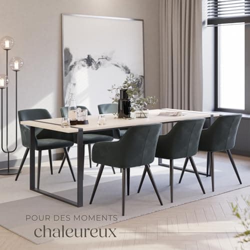 TecTake® Lot de 6 Chaises de Salle à Manger Chaises Rembourrées Fauteuil Salon Design Scandinave Pieds en Metal Noirs Élégant avec Accoudoirs Chaise Coiffeuse, Chambre, Salon, Bureau, Cabinet