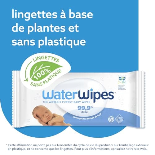 WaterWipes Lingettes Bébés Originales Exemptes De Plastique, 540 Unités (9 Paquets), Lingettes à Base d'Eau à 99,9 %, Non Parfumées pour les Peaux Sensibles
