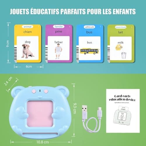 Cartes Flash Parlantes Cartes éducatives pour Enfants Talking Flash Cards 112 Feuilles 224 Mots De 3+ Ans Montessori Jouets éducatifs pour Enfants Cadeaux d'anniversaire pour Enfants(Bleu)
