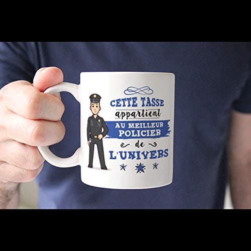 Mugffins Policier Tasses Originales de café et Petit-déjeuner à Donner Travailleurs Professionnels - Cette Tasse Appartient au Meilleur Policièr de l'univers - Céramique 350 ML