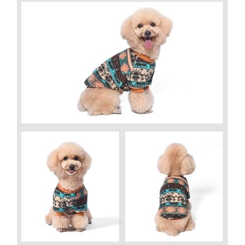 Yoolhamy Pull en polaire pour chien de petite taille - Pull d'hiver pour chien - Vêtement d'hiver ethnique bohème - Doux et chaud - Pull thermique pour chien - Marron - Taille M