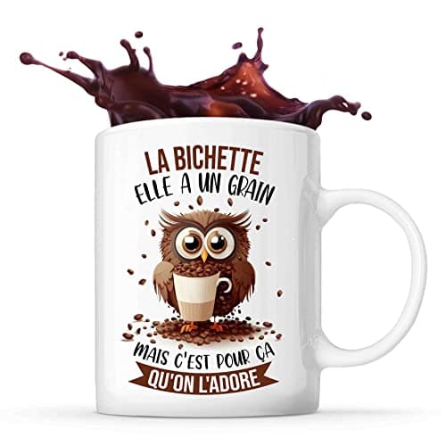 Planetee Tasse La Bichette Chouette Café | Idée Mug Cadeau Travail Métier Humour Collègue Femme Anniversaire Noël