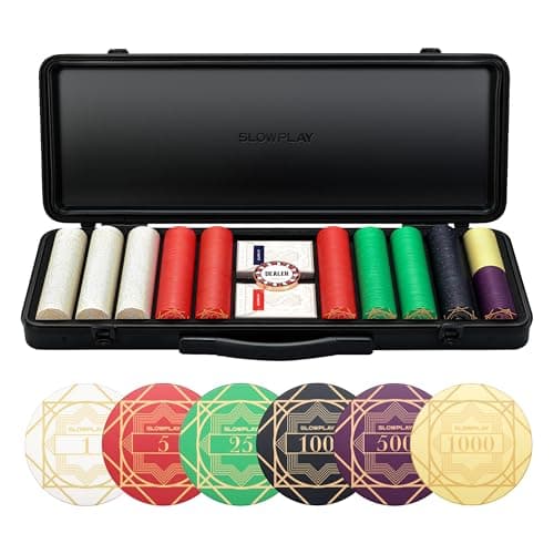 SLOWPLAY Nash Poker Set, jetons de Poker en céramique 500 PCS [avec Valeur]| Malette de Poker Texas Holdem, Coffret de Poker | avec Cartes de Poker, Bouton Dealer