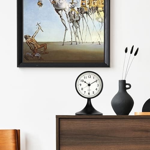 Lafocuse Metal Reveil Analogique sans Tic-tac, Retro Noire Snooze Reveil avec Lumière de Nuit, Vintage Horloge de Chevet Silencieuse pour Bureau Chambre Table 12.5cm
