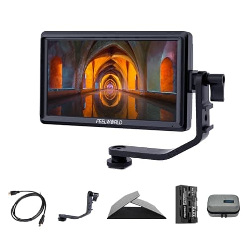 Feelworld S55 V3 6 Pouces sur Caméra Moniteur DSLR Camera Field Monitor Small Full HD 1920x1080 IPS Peaking Focus Video Assist avec 4K HDMI 8.4V DC Input Output Livré avec Batterie et Sac,Tilt Arm
