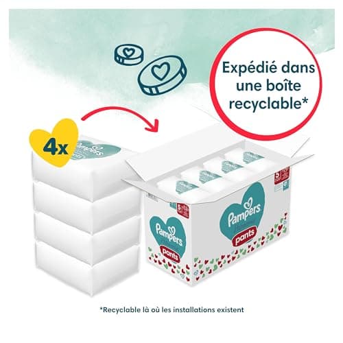 Pampers Harmonie Pants, Taille 5, 144 Couches-Culottes, 12-17kg, Maintien Complet 360°, Ingrédients d’origine végétale, Maintenant Avec un Emballage Recyclable en Papier, Pack 1 Mois