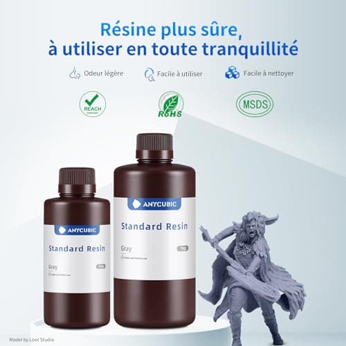 [1000g Résine] ANYCUBIC Résine Imprimante 3D Standard UV 405nm, Durcissement Rapide, avec une Grande Précision et une Excellente Fluidité, Résine Photopolymère pour l'Impression 3D LCD/DLP/SLA (Gris)
