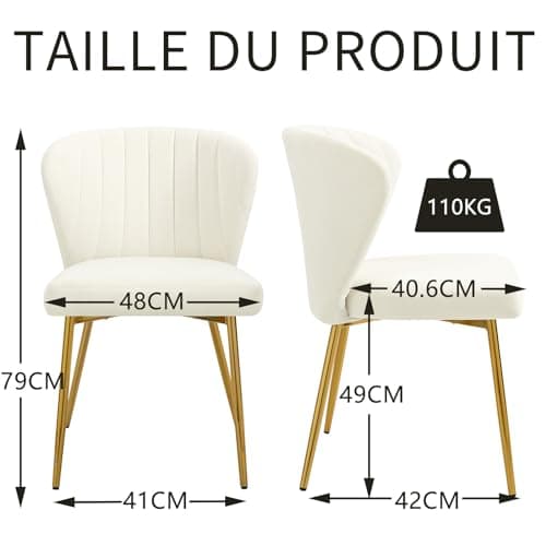 SEPNINE Lot de 2 Chaises de Salle à Manger, Chaises Scandinaves, Chaise en Velours pour Salle à Manger avec Dossier Ergonomique, Chaise de Salon avec Pieds en Métal Doré, Chaise de Cuisine Blanc
