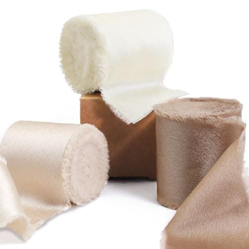 Ligtmor Ruban satin Mousseline de soie 13.5m x 3.8cm Cadeau Mariage Tissu Ruban pour emballage cadeau DIY Décoration -champagne & nude