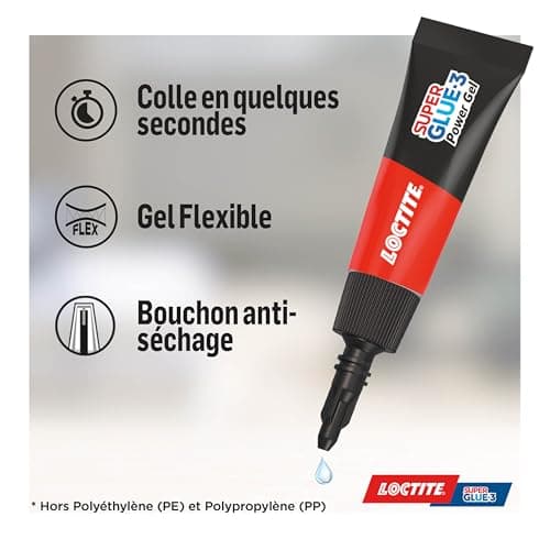 Loctite Super Glue-3 Power Gel Mini Dose, colle forte enrichie en caoutchouc, mini-dose de colle gel ultra-résistante, séchage immédiat, colle transparente, lot de 3 tubes 1 g