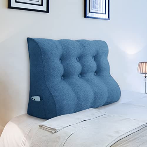 Johnear Coussin de Lecture Compensé Lin,Traversin Gros Coussin Canapé,Repos Oreiller Triangulaire Coussin à Coins, Coussin pour Jambe,Dossier de Soutien Lombaire,Bleu 100 x 26 x 55 cm