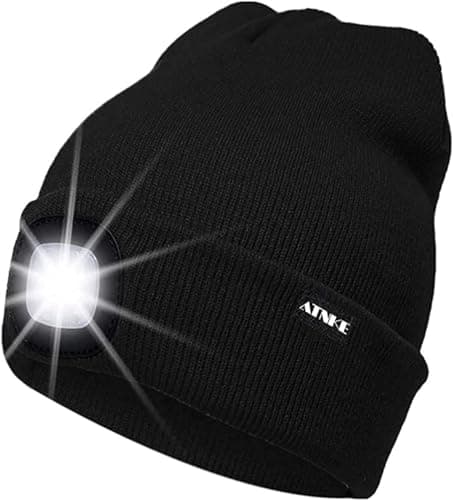ATNKE LED Bonnet Lampe Frontale,USB Rechargeable Chapeau de Course Ultra Lumineux 4 LED Étanche Lumière Hiver Chaud Phare Cadeaux pour Hommes et Femmes/Black