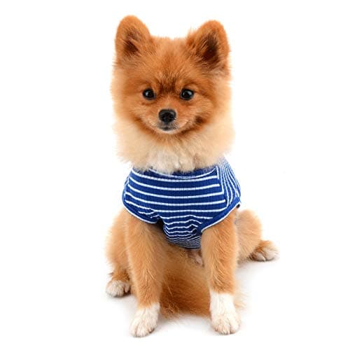 PAIDEFUL Vêtements pour Petits Chiens Garçon Fille été rayé Chiot t-Shirt Gilet Respirant Coton t-Shirt sans Manches Chihuahua Yorkshire Bleu S