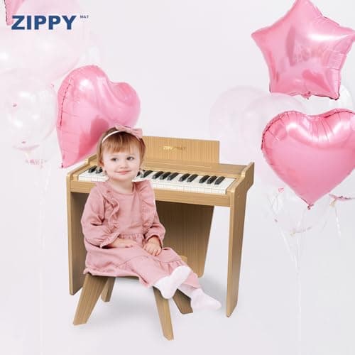 ZIPPY MAT Piano numérique pour enfants, 37 touches, instrument éducatif de musique, jouet en bois, pour filles et garçons (Chêne Basic)