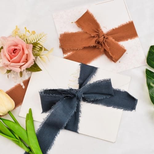 URROMA Ruban en Lin de Coton, Tissu Bleu foncé à Franges effilochées pour Faire-Part de Mariage, Bouquets de mariée, Emballage Cadeau