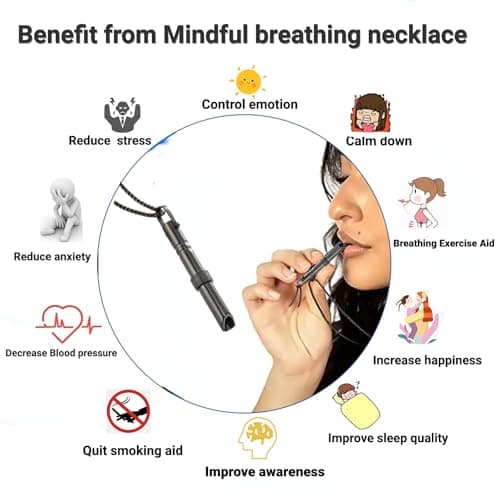 Zilynhom Collier de respiration, accessoires de méditation pour la pleine conscience, soulagement de l'anxiété et du stress, se calmer, changer d'attention, relaxation (Black)