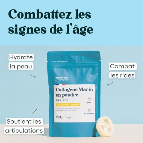 Collagène Marin Poudre Type 1 et 3, Non Aromatisé, 5g par jour, Cure de 30 jours, Peptides Hydrolysés 2000 DA, Peau Hydratée & Articulations Souples, Sachet 153g, Essentials by Novoma