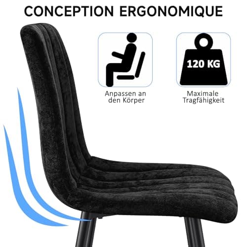 ANVOFONG Chaises de Salle à Manger Lot de 4,Chaise Cuisine en Tissu Lin,Chaises Tapissées avec Pieds en Fer,Chaise Chambre à Coucher, Chaise Salon,Chaises Salle de Séjour-Noir