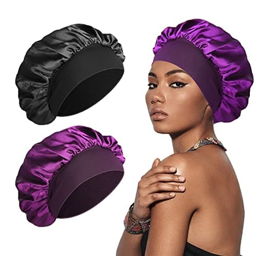 SWEET VIEW Bonnet de Soie, Bonnet de Soie pour Dormir, Bonnet de Satin Doux et Confortable pour Dormir, Noir, Violet