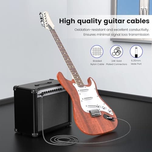 MOSWAG Câble Guitare, Câble Instrument Guitare 3m, Câble Guitare électrique Ampli, Câble Jack Coudé de Guitare électrique, Câble D’instrument Tressé Compatible Guitare Basse, Electrique, Amplificateur
