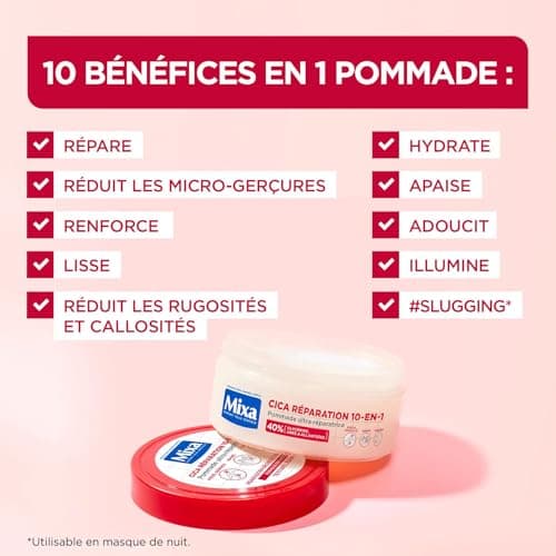 Mixa Expert Peau Sensible - Pommade Ultra-Réparatrice Cica Réparation 10-en-1 - Peaux Extra Sèches et Rugosités - Pieds, Genoux, Mains, Coudes - 100H d'Hydratation - Hypoallergénique - 150 ml