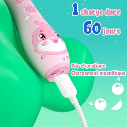 seago recharge brosse a dent enfant, brosse a dent electrique enfant de 2 ans à 6 ans, brosse a dent bebe avec lumière LED 8 têtes, minuteur et vibrations (rosa)