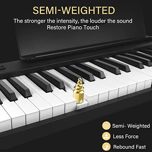 Clavier de piano pliant Kime, clavier électrique Piano 88 touches Clavier pliable de piano numérique semi-pondéré avec pédale de sustain Bluetooth MIDI, porte-feuille de musique, sac de transport