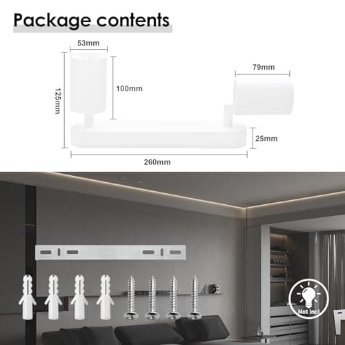 KYOTECH Plafonnier LED GU10 2 Spots Orientables Spot Plafond GU10 Applique Plafond Interieur Pivotants Applique murale LED Blanc,livré sans ampoules