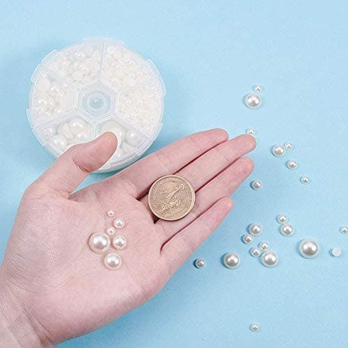 PH PandaHall Lot de 690pcs Environ/Boite Imitation Perle ABS Acrylique Dome Cabochons, Demi Rond, Beige, 4-12x2-6mm