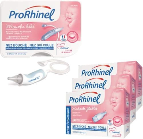 Prorhinel Coffret Fidélité Maman, Hygiène du Nez Bébé Contient Un Mouche Bébé et 3 Boites d'Embouts Jetables, Doux Hygiénique, Fabriqué en France