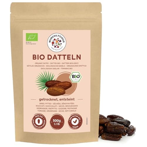 Munchilycious Dattes Dénoyautées BIO 500g, Dattes Bio Séchées Dénoyautées, Collation aux Fruits