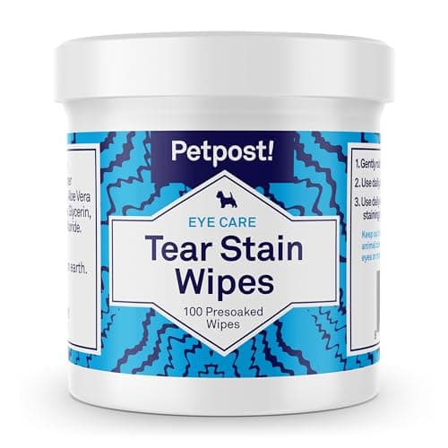 Petpost | Lingettes Anti-Taches de Larmes - 100 lingettes en Coton - Meilleur Traitement Naturel Anti-croûtes pour Yeux pour Fourrure Blanche-sans Produits Chimiques et sans Javel - 100 CT.
