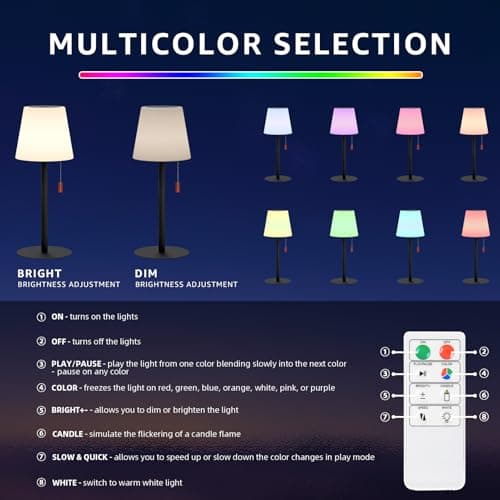 Postlucky Lampe de Table Solaire Exterieur avec Télécommande Lampe de Table Solaire 8 Couleurs Dimmable Rechargeable Lampe de Table Sans Fil pour Jardin Patio Terrasse