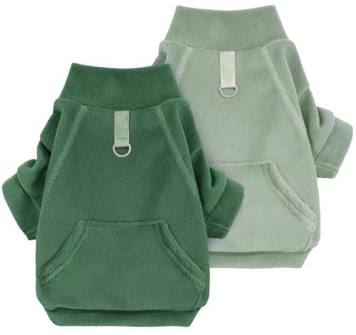 Mosucoirl Pull Chien Hoodie Animaux de Compagnie Manteau Chaud Coton Sweat Shirt Vêtements pour Chiens avec Poches Chien Pull pour Chiens Body (Vert Clair&Vert, XS)