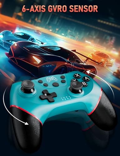 Diswoe UPGRADE Manette pour Switch, Manette sans Fil pour Switch 2/Lite/OLED, Contrôleur pour S-witch Pro avec ONE KEY WAKE UP/CAPTURE D'ÉCRAN/Turbo Adjustable/Vibration Réglable/ 6 Axes (Bleu)
