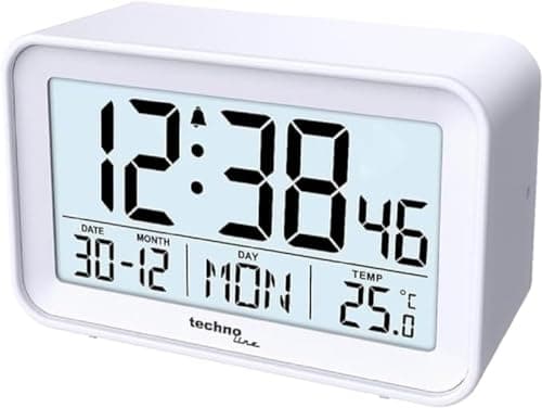 Technoline WT497 Réveil numérique Moderne, température intérieure, Date, Jour de la Semaine, Alarme et Snooze, Blanc
