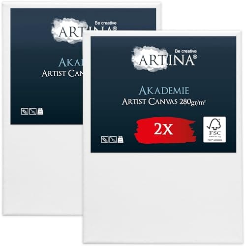 Artina Set de 2 Canvas Toile Peinture Grand Format 60x80 cm – Tableau Peinture Châssis Entoilés en Bois FSC© – Tableau Toile a Peindre Blanche 100% Coton 280g/m2 – Toiles à Peindre Stable Akademie