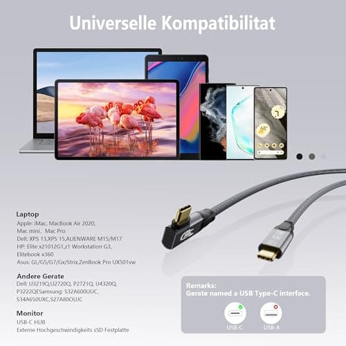 MOPOCHG Câble USB C vers USB C Coudé 240W Charge Rapide Câble USB 3.2 Vidéo 4K 60Hz Data Sync à 20Gbps Pour iPhone 15 Plus Pro Max MacBook Pro Air iPad Pro Galaxy S24 S23 Plus Ultra Tab S9 (1M)