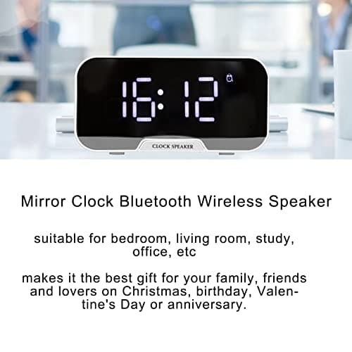 Radio-réveil avec Haut-parleurs Bluetooth pour Bureau de Chambre, Haut-Parleur de Réveil Numérique Portable avec Affichage à LED, Température du Calendrier, Luminosité Réglable(Blanche)