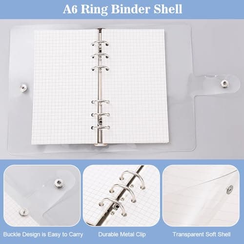 skytowards 2 PCS Classeurs à Anneaux A6, Anneaux Couvertures Transparentes Classeur à Anneaux Transparent Classeur à Anneaux Rechargeable Cahier avec Bouton-Pression pour Carnet (19,5 x 12,5 x 2 cm)