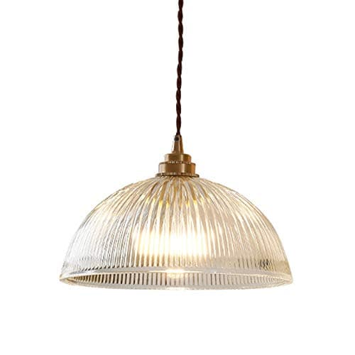HJXDtech Luminaire Suspension Dôme en Verre Transparent Vintage Industrielle avec Base E27 en Laiton Cuivre Lustre Loft Lampe suspendue au plafond (30cm)