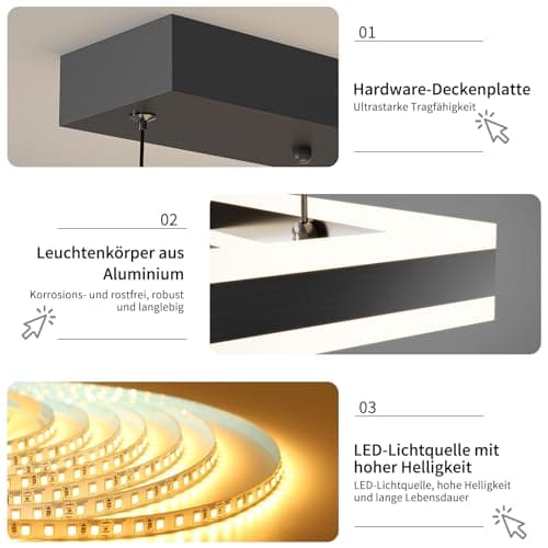 Mikeru 40+60cm Lampe Pendante Double Rectangulaire, Luminaires Suspendus De Salon 3000k/4500k/6000k Avec Télécommande 10%-100% Lustre Moderne à Intensité Variable Pour le Salon