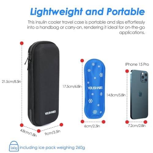 YOUSHARES Pochette Isotherme Insuline avec Poche Glacière à Insuline - Trousse Isotherme Insuline, Sac Isotherme Insuline Medicament Voyage, Pochette Stylo Insuline, Seringue, Approuvés par TSA, Noir