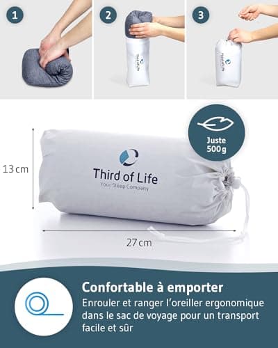Oreiller Cervical de Voyage VOLAR Quickdry | Petit Coussin Cervical Ergonomique à mémoire de Forme | Housse avec Thermorégulation et à Séchage Rapide | Parfait pour Voyager et Le Camping | 40x25cm