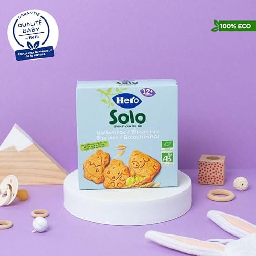 Hero Solo BIO - Snack Biscuits Animaux - pour Bébés Des 12 Mois - 100% BIO et Naturels, Sans Huile de Palme - Lot de 5 X 100 g