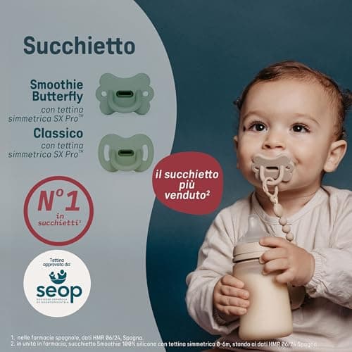 Suavinex, Sucette Tout Silicone, pour Bébé 6/18 Mois, avec Tétine Symétrique SX Pro, Réversible, Super Douce et Souple, Idéal pour Dormir, Respecte le Développement Buccodentaire, Irish Cream