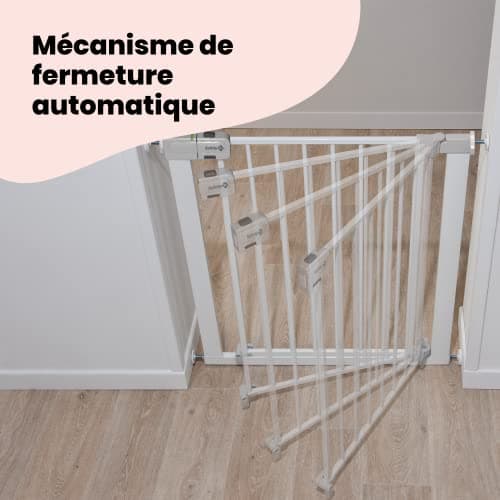 Safety 1st Auto Close Gate, Barrière de sécurité enfant Safety 1st, 73-80 cm (max. 136 cm), Barrière escalier enfant à pression, Ouverture d'une main, Sans vis ni perçage, Double verrouillage, Blanc