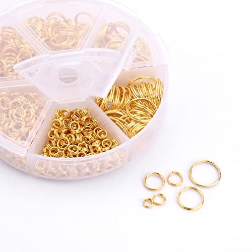 Lot de 690 anneaux ouverts doubles ronds dorés avec petite boîte de rangement, 4, 5, 6, 8, 10, 12 mm, anneaux ouverts à double boucle pour la fabrication de bijoux, petit porte-clés pendentif outil de